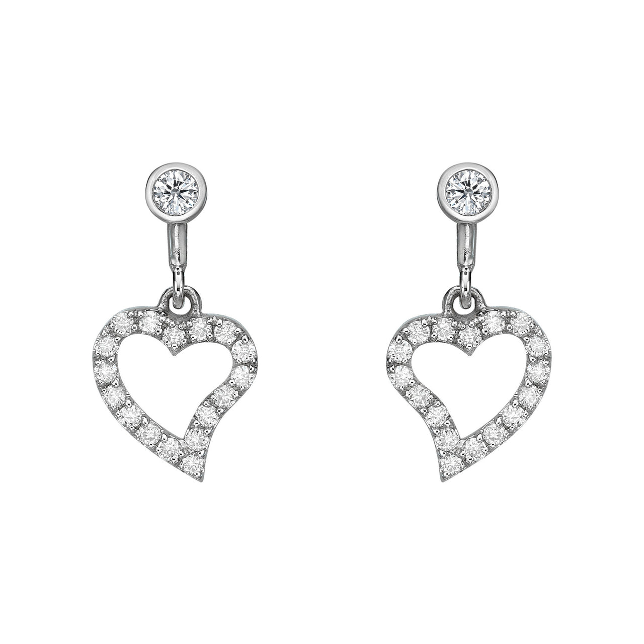White Gold Heart Dangle Earrings