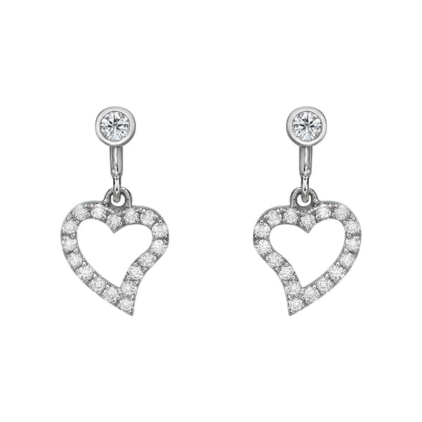 White Gold Heart Dangle Earrings