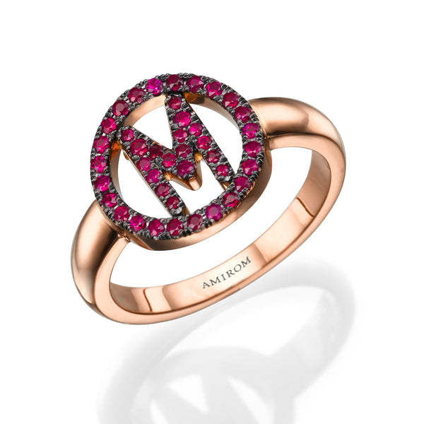Ruby Initial 'M' Ring