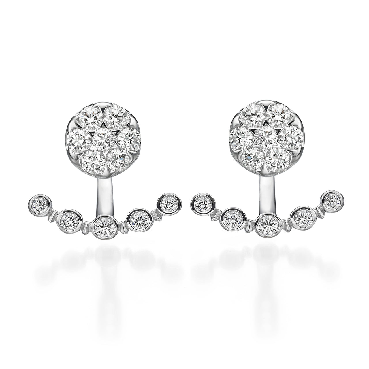 White Gold Ear Jacket Studs with Diamonds (Sizes S - M and L)